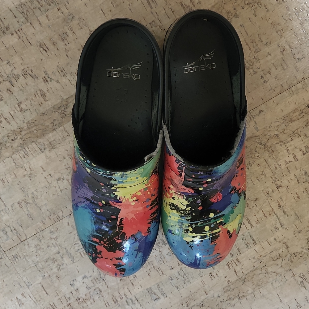 Dansko "splatter" paint clogs, 39